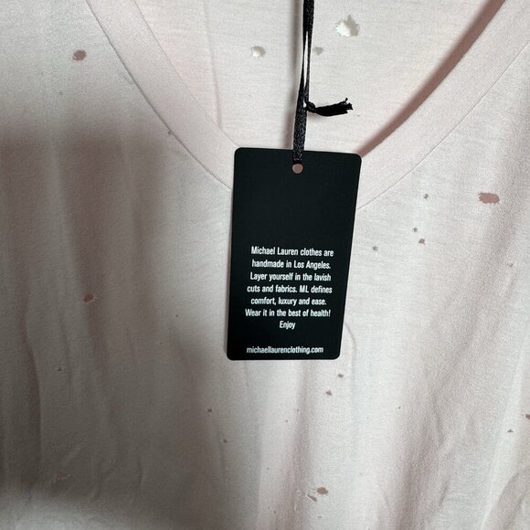 Michael Lauren Pink Distressed Ziggy V Neck Tee size large womens NWT t-shirt - Picture 7 of 8